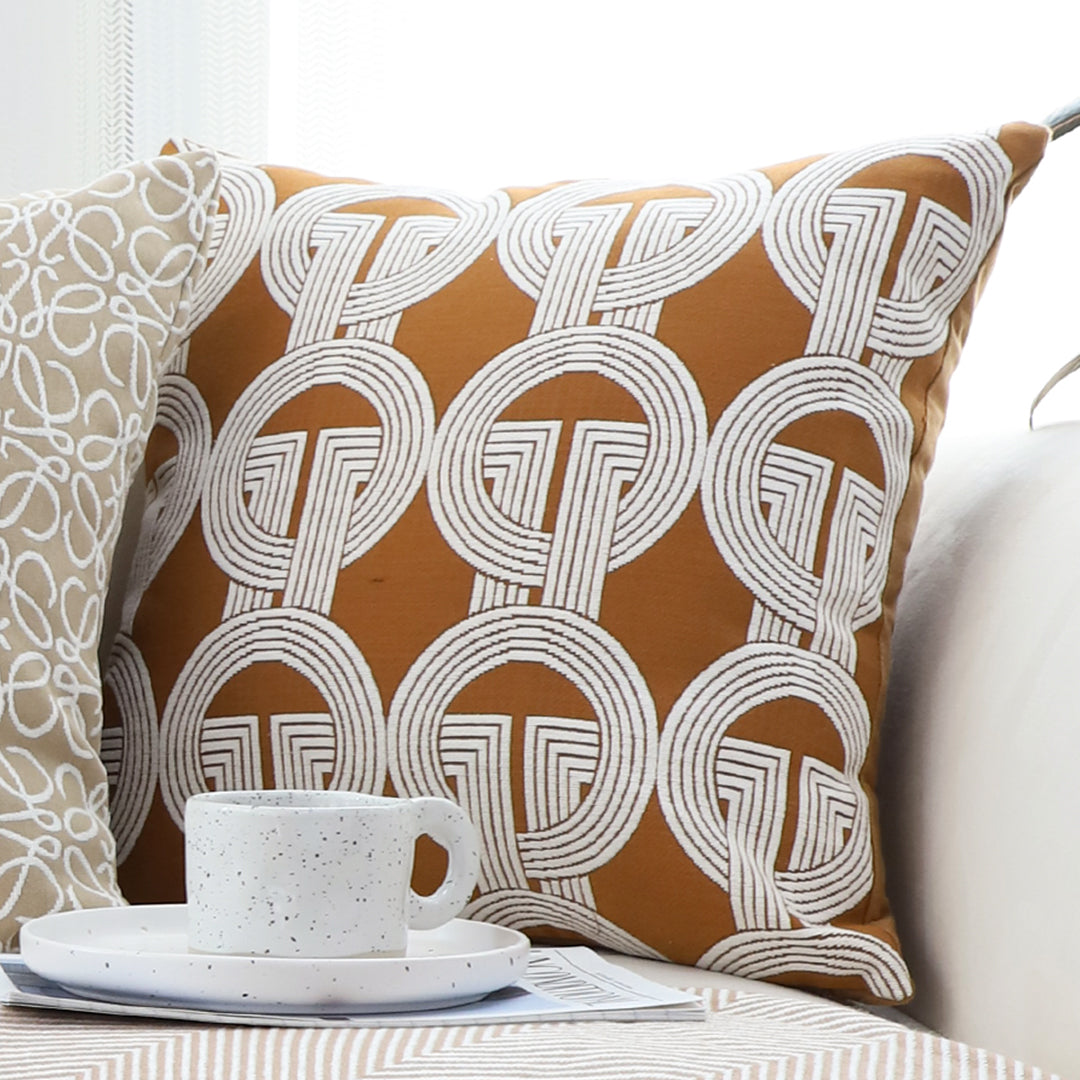 50cm Throw Pillow Brown Circular Chain Jacquard for Home Decor