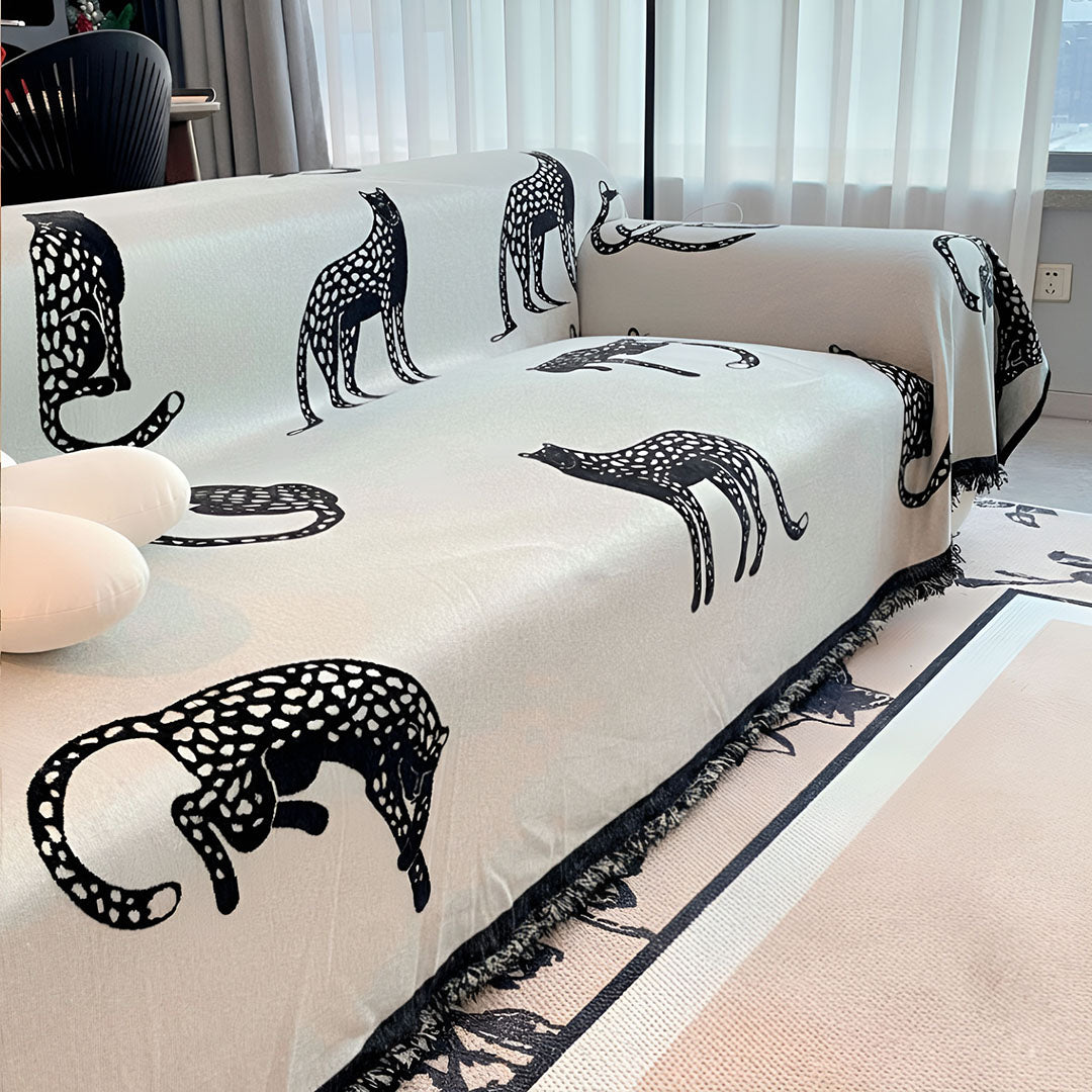SOGA Three-seater White Sofa Cover Leopard Print 180x340cm Polyester