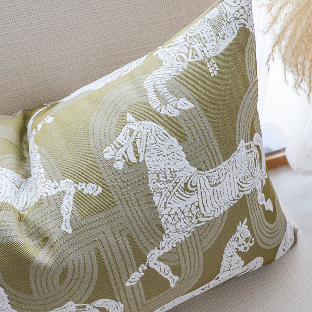 SOGA 35cm Vintage Olive Green White Horse Pattern Throw Pillow