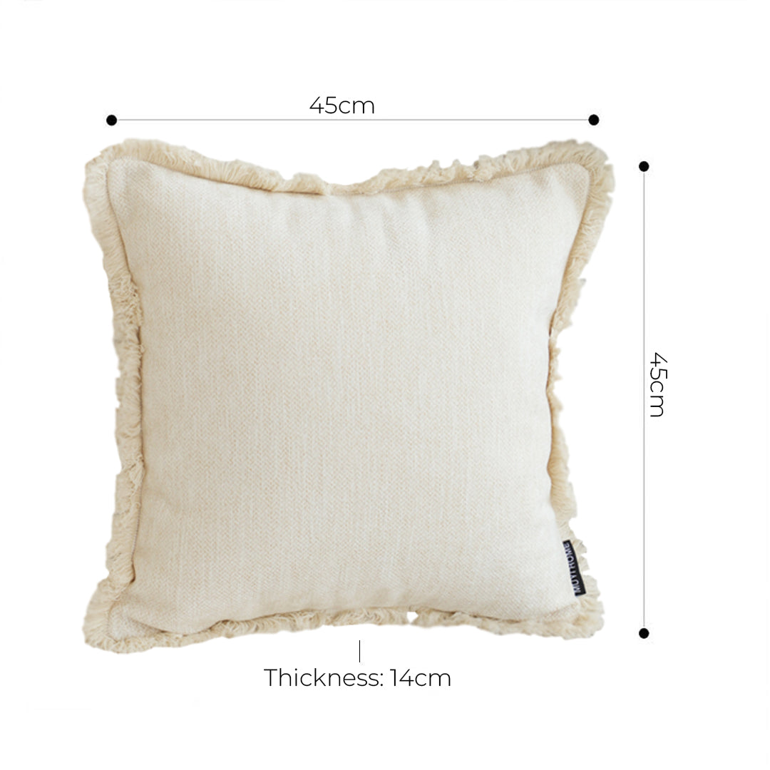 SOGA 45cm Throw Pillow White Chenille Textured with Tassels Stylish Square