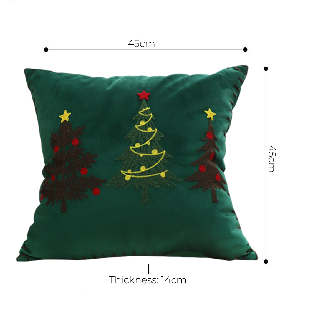 45cm Throw Pillow Green Three Embroidered Christmas Trees