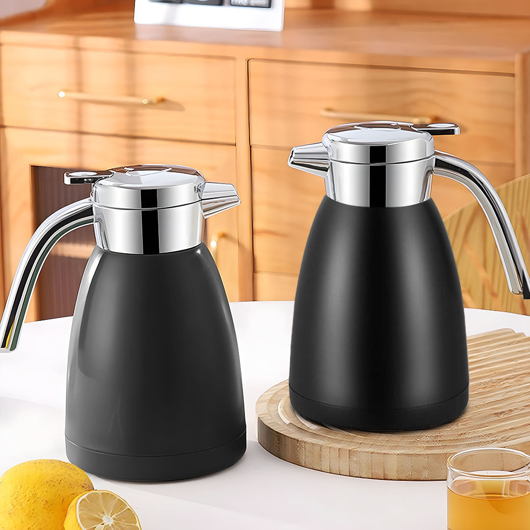 2.2L Black Stainless Steel Water Bottle Insulated Vacuum Flask Coffee Jug