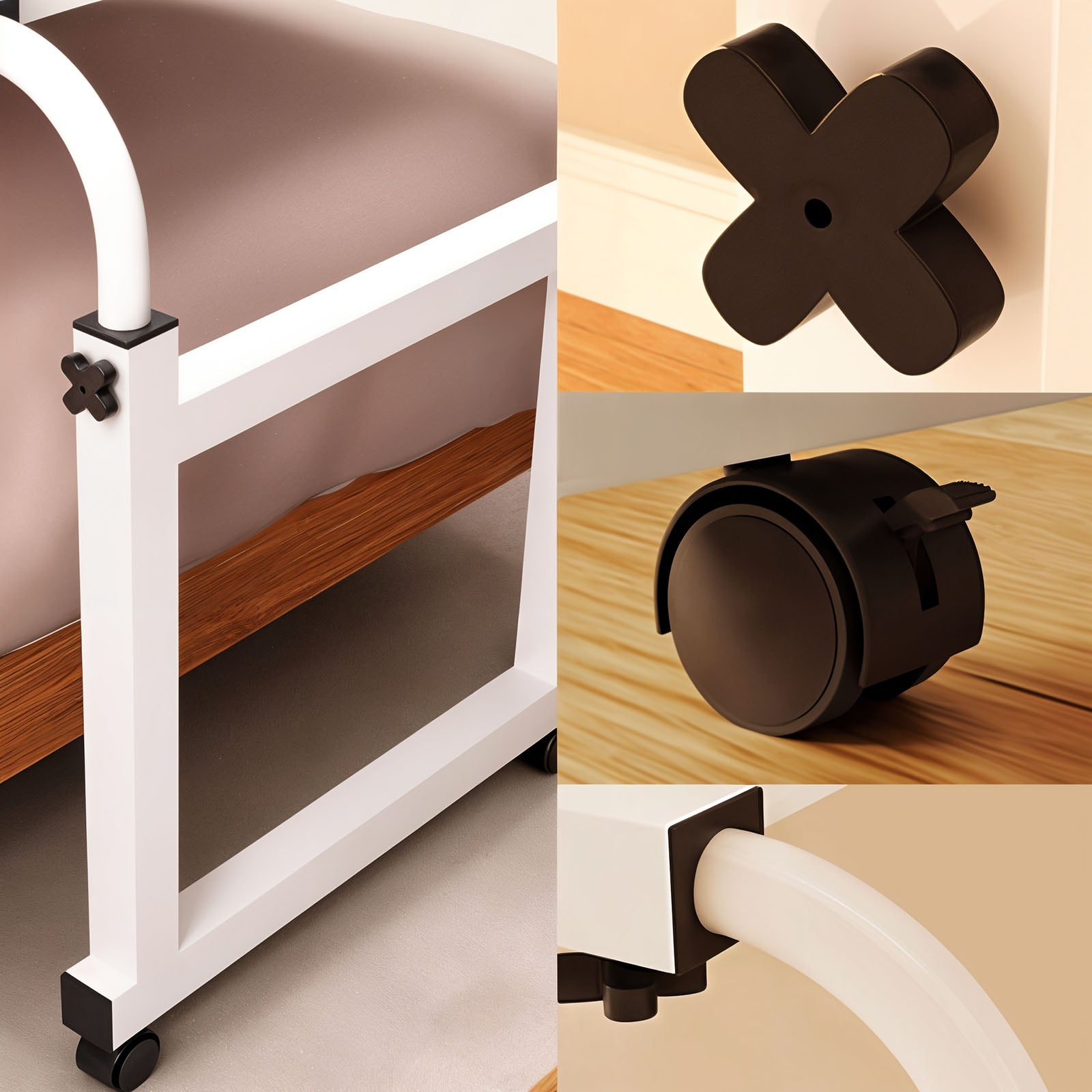 120x45cm White Cross Bed Movable Desk Table w/ Adjustable Length & Height