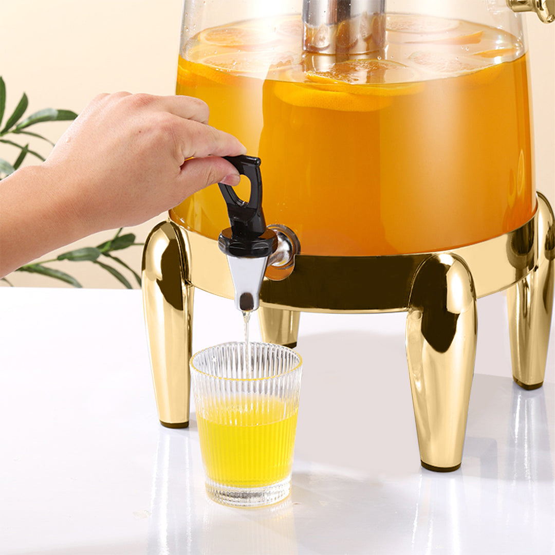 Stainless Steel 12L Beverage Dispenser with Gold Accents