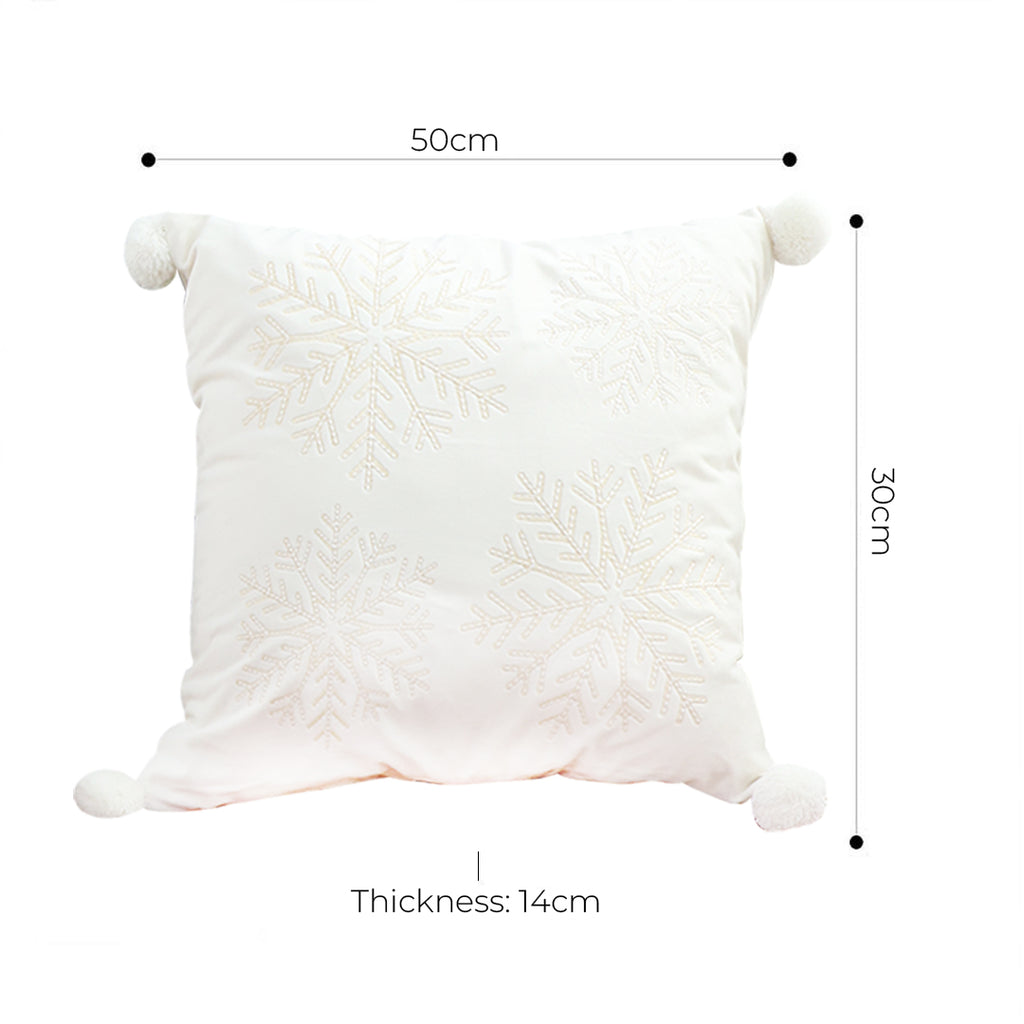 SOGA 45cm Throw Pillow White Soft Plush Cushion Christmas Snowflake Ball Square