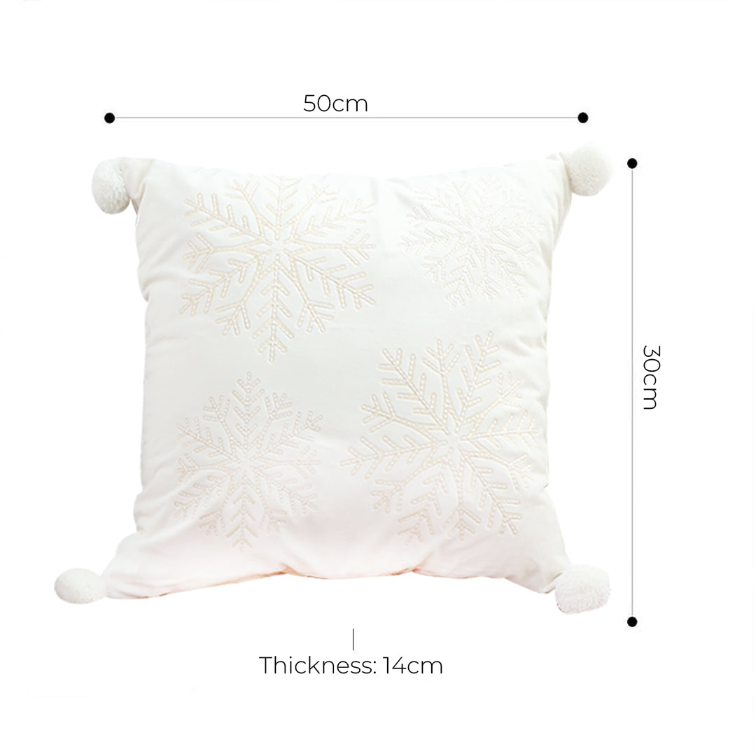 SOGA 45cm Throw Pillow White Soft Plush Cushion Christmas Snowflake Ball Square