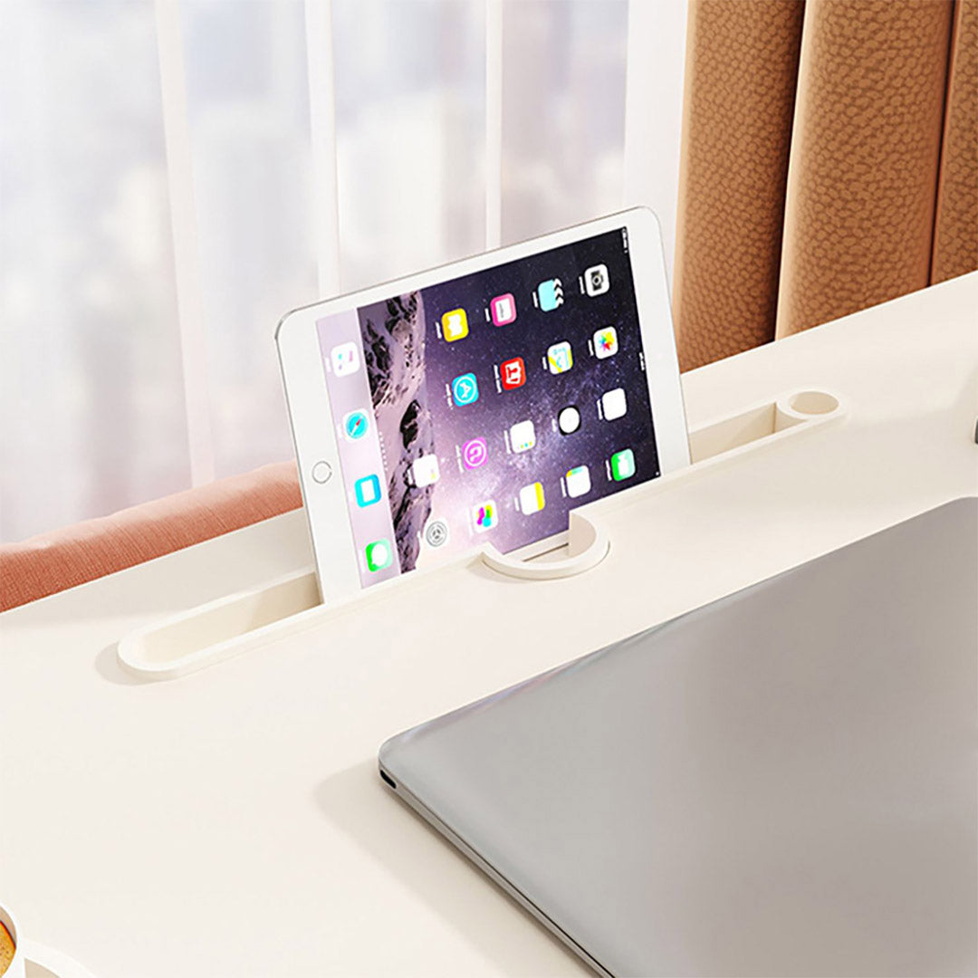 White Portable Bed Table With Cup-Holder