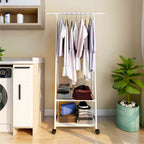 2-in-1 Organiser Clothes Shoe Rack with Wheels White