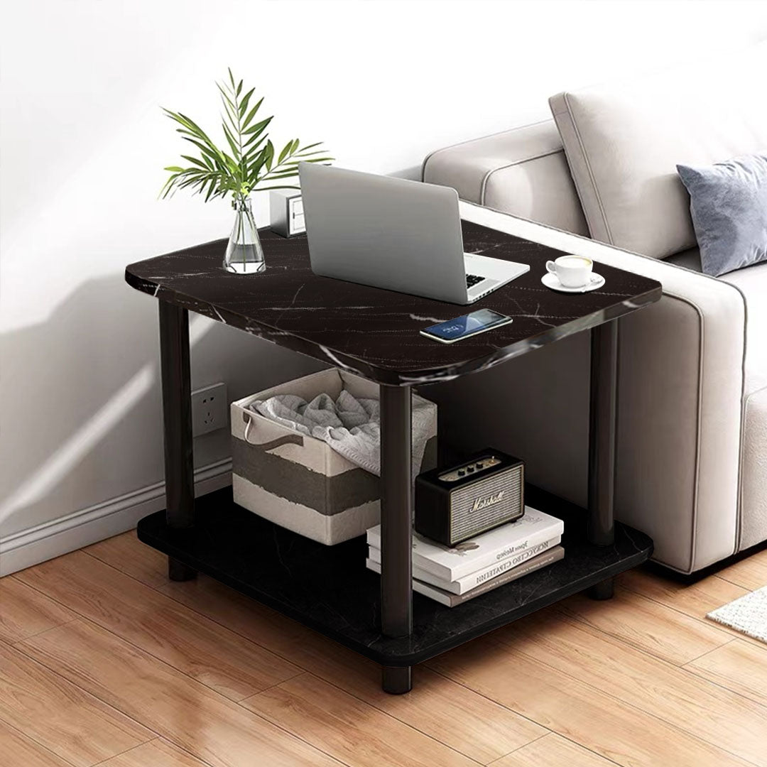 60cm Black Ceramic Table Stone and Black Metal Legs