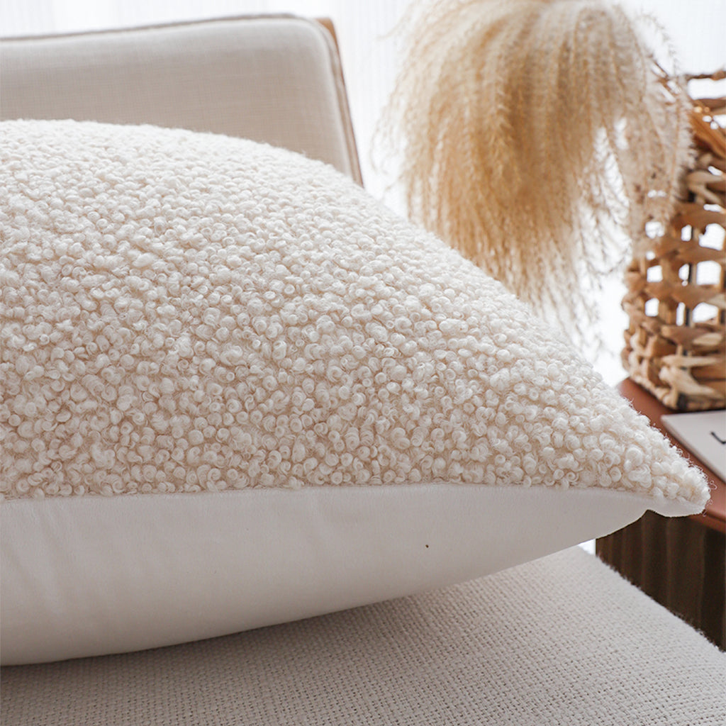 SOGA Boucle Textured Cushion 50cm Cream White Soft Cozy Decorative Throw Pillow