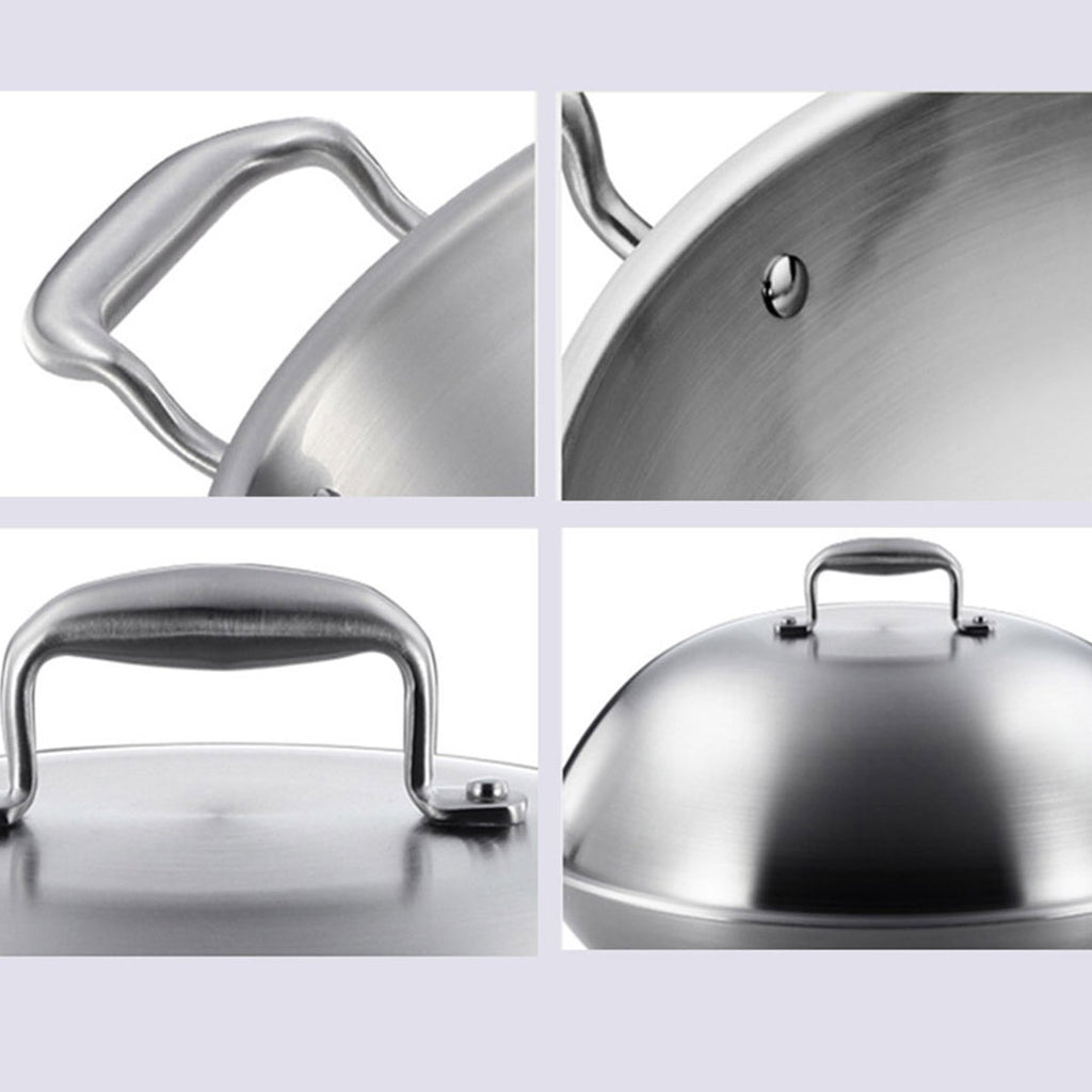 38cm Stainless Steel Frying Wok with Lid