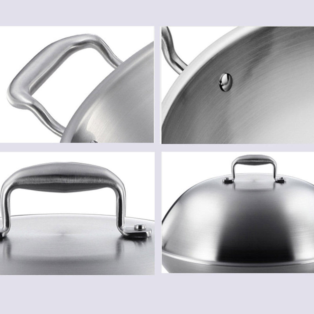 38cm Stainless Steel Frying Wok with Lid