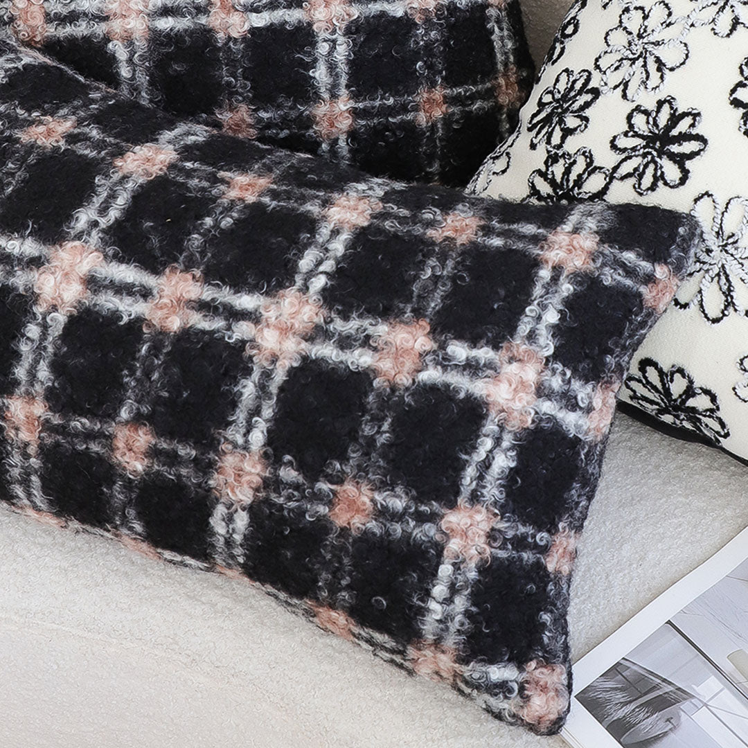 SOGA 2X 35cm Modern Plaid Pattern Blush Pink Gray Throw Pillow