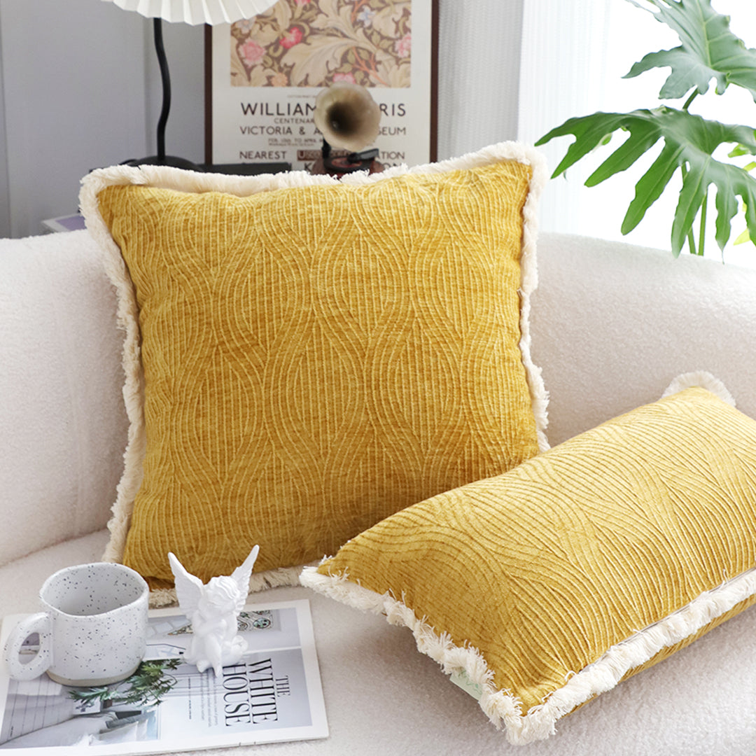 50cm Throw Pillow Turmeric Yellow Aesthetic Chenille Texture