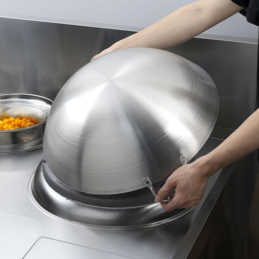 55cm Stainless Steel Kitchen Cooking Wok with 2 Sturdy Handles