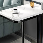 30x50x58cm White Ceramic Sofa Side Square Mini Table w/ Black Metal Legs