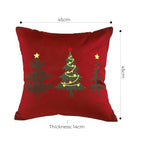 SOGA 45cm Burgundy Red Throw Pillow with Three Embroidered Christmas Trees