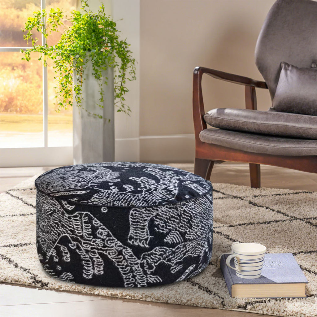 50x30cm Black Round Soft Pouffe Seat Cushion Elegant Home Accent