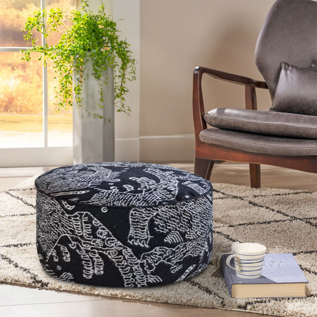 50x30cm Black Round Soft Pouffe Seat Cushion Elegant Home Accent