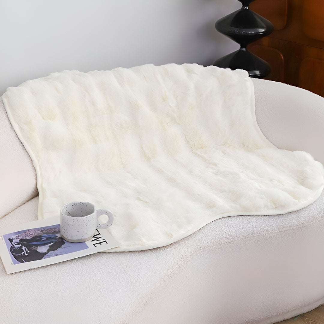 SOGA One-seater White Faux Fur Throw Blanket 90x90cm Polyester