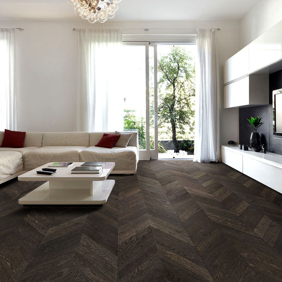 Timbo Solid Oak Chevron Parquet Timber Flooring - 1 box