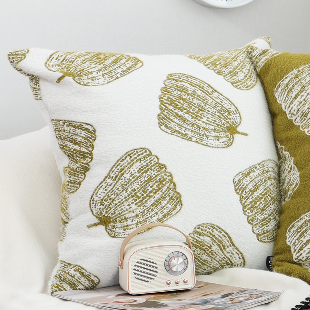 50cm Throw Pillow White with Olive Green Autumn Harvest Pumpkin Print