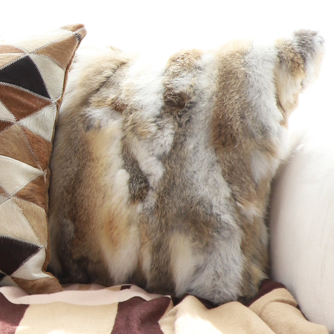 45cm Throw Pillow Coffee Rabbit Fur Square
