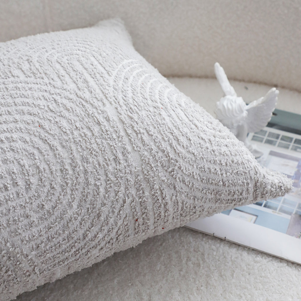 35cm Throw Pillow Off White Lumbar Embroidered