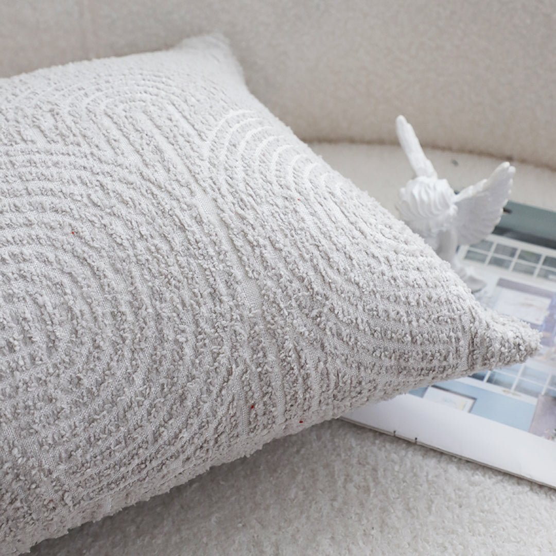 35cm Throw Pillow Off White Lumbar Embroidered