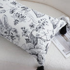 SOGA 35cm Throw Pillow  Black and White Floral Print Elegant with Tassel