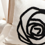 SOGA Embroidered Cushion 45cm White Black Rose Flower Pattern Decorative Throw Pillow