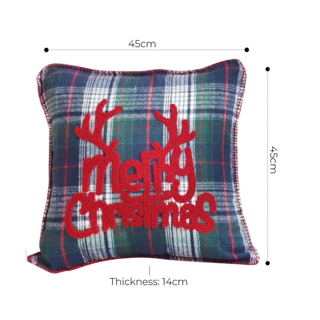45cm Throw Pillow Multicolor Christmas Plaid with Antler Design