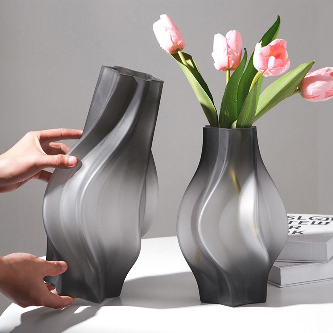 SOGA 24cm Glass Vase Grey with Beautiful glass Bubble Texture Art Vases