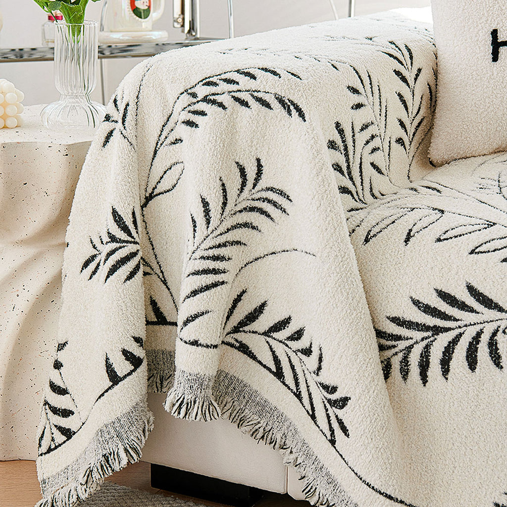SOGA Three-seater White Sofa Cover Leaf Print 180x340cm Polyester