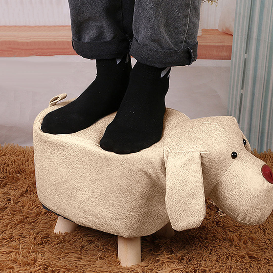 Beige Gray Kids Ottoman Stool Elephant Character Bench Seat