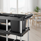 SOGA 2X Black 3-Tier Kitchen Utility Trolley Cart with 5 Buckets