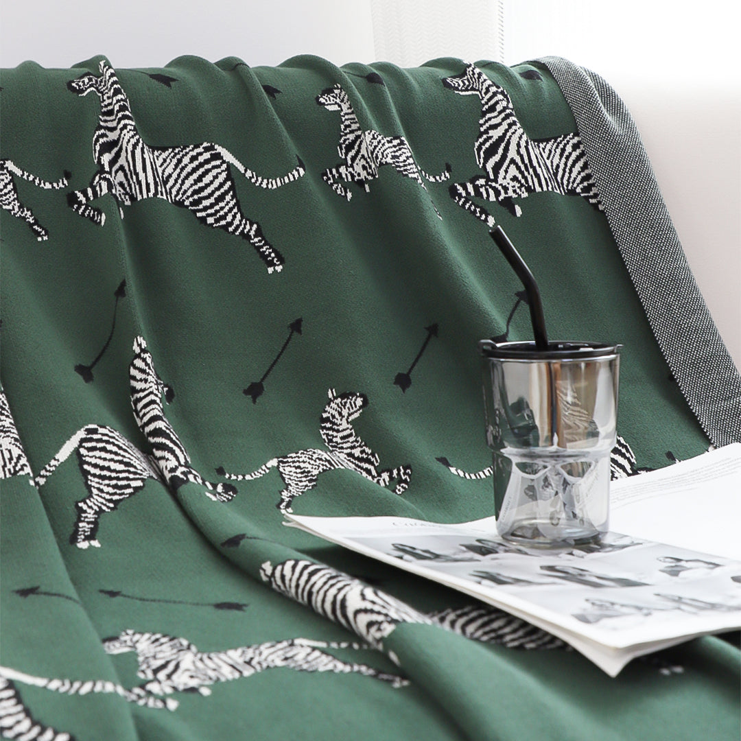 SOGA Olive Green Zebra Print Throw Blanket 130x180cm 100% Cotton