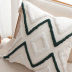 SOGA Boho Tufted Cushion 45cm Tassel Beige Green Geometric Chevron Throw Pillow