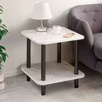70cm White Ceramic Table Stone Pattern with Black Metal Legs