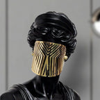 SOGA 45cm Black Resin Bust – Gold Striped Mask Home Sculpture