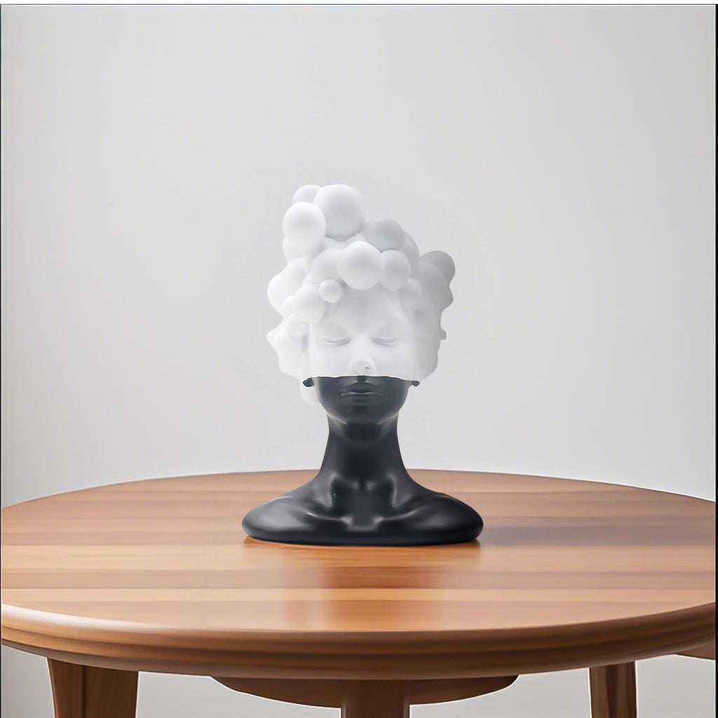 SOGA 49cm Bubble Head Resin Bust – Artistic Black White Accent