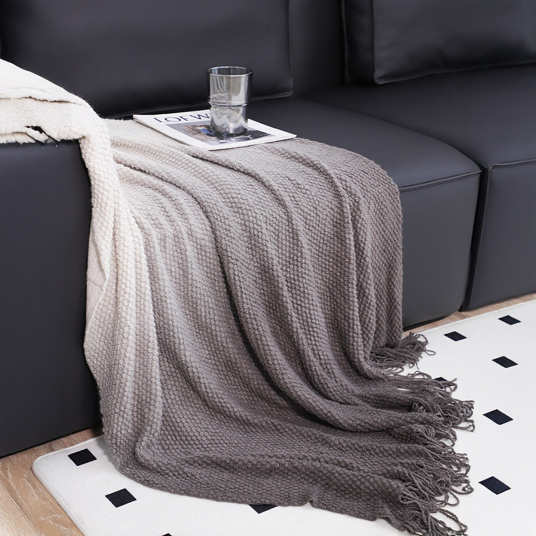 SOGA 2X 127x170cm Star Grey Blanket – Gradient Tassel Throw