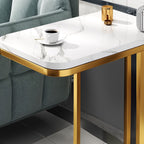 30x50cm White Ceramic Sofa Side Square Mini Table w/ Gold Metal Legs