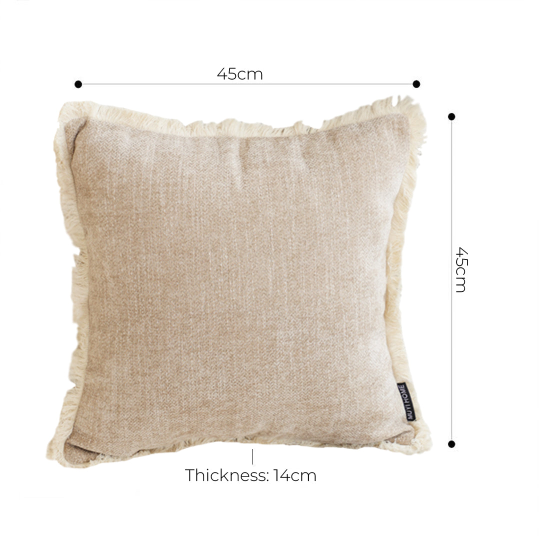 SOGA 45cm Throw Pillow Latte Color Chenille Textured with Tassels