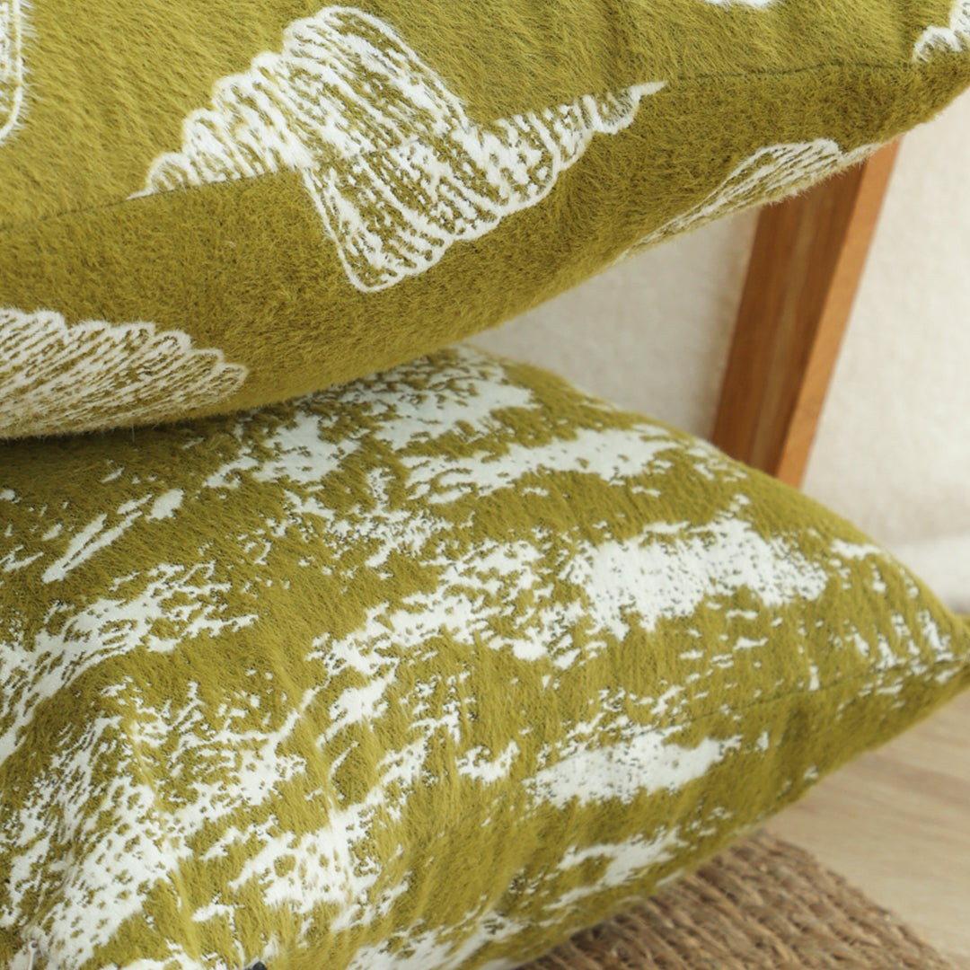 50cm Throw Pillow White and Olive Green Plush Polyester Fiber
