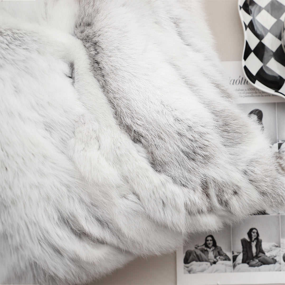 45cm Throw Pillow Floral Gray Rabbit Fur Square