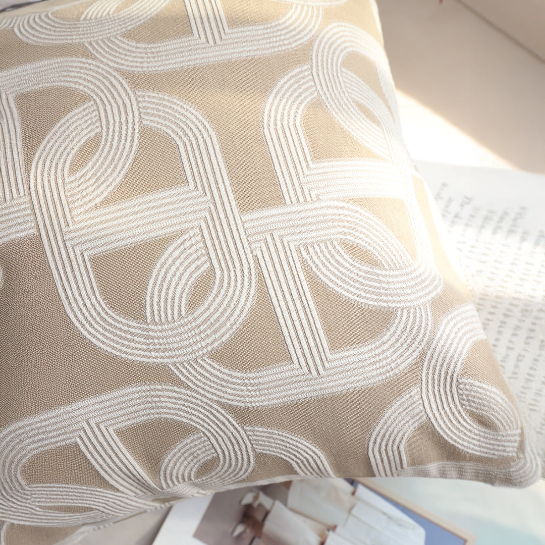 SOGA 50cm Throw Pillow Beige Interlocking Geometric Pattern Modern Accent