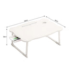 White Portable Bed Table With Mini Drawer and Cup-Holder