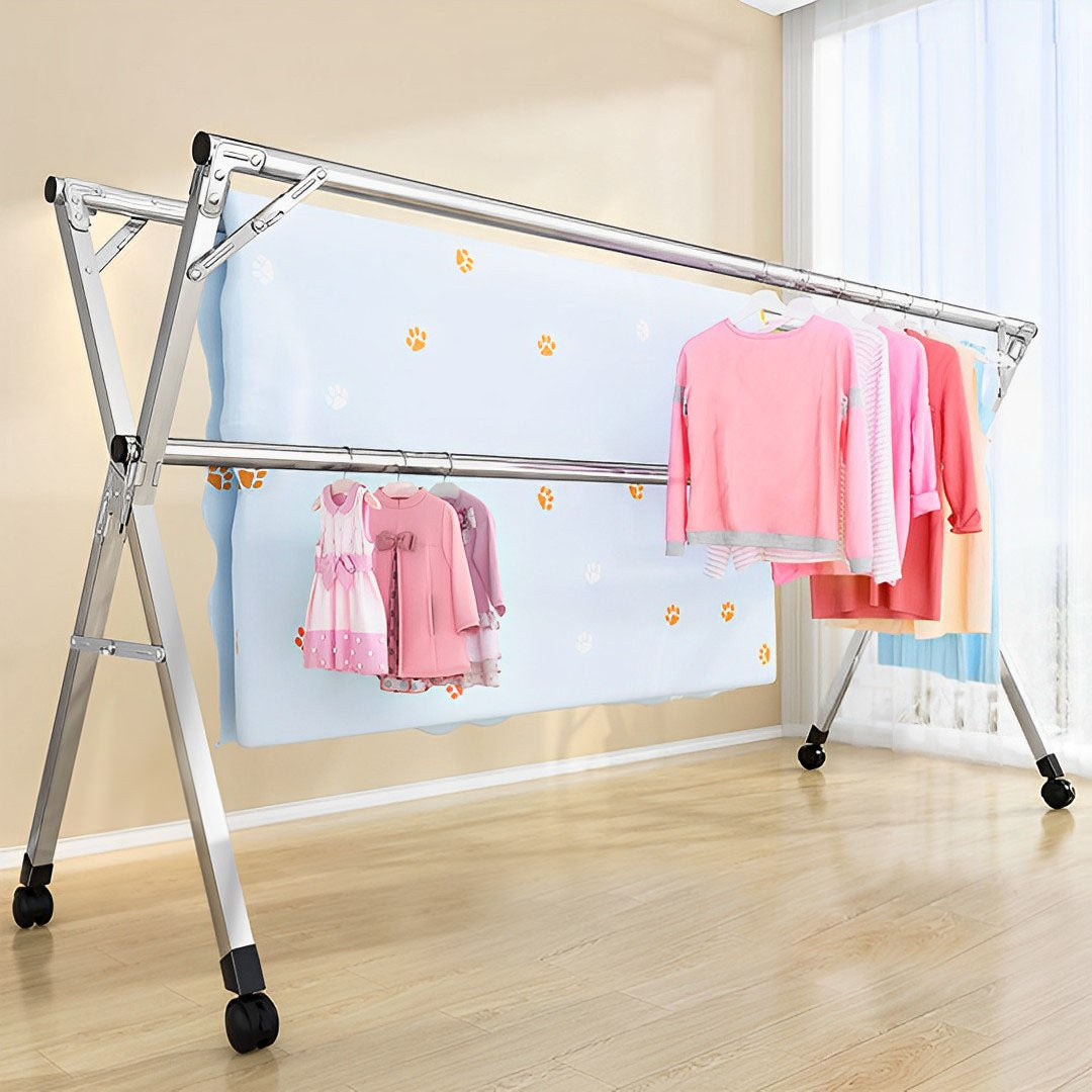 2.0m Portable Standing Clothes Drying Rack with Wheels
