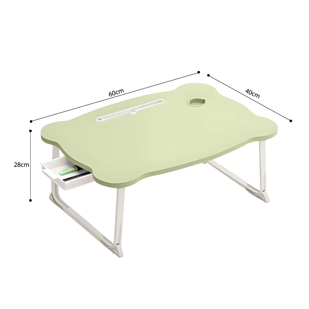 Green Portable Bed Table With Mini Drawer and Cup-Holder